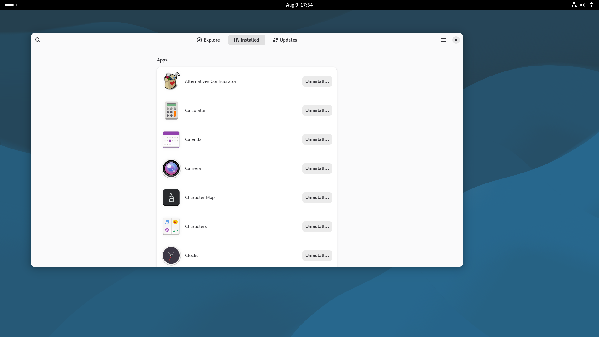 Debian desktop screenshot: 13 software