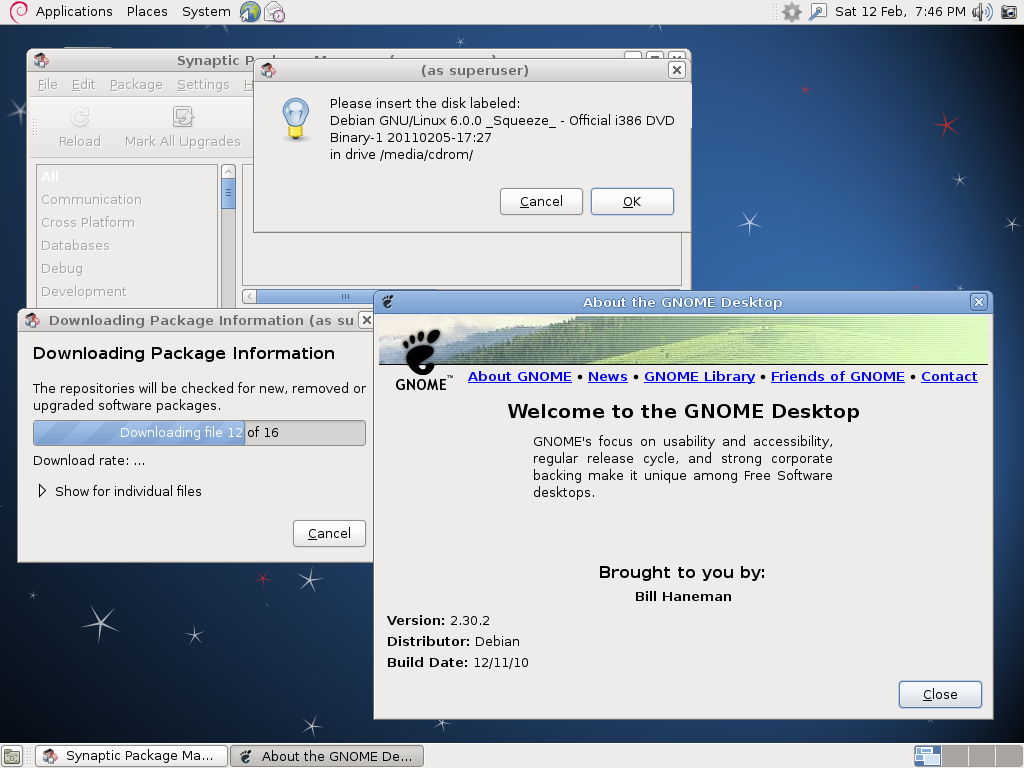 Debian desktop screenshot: 6.0 updates