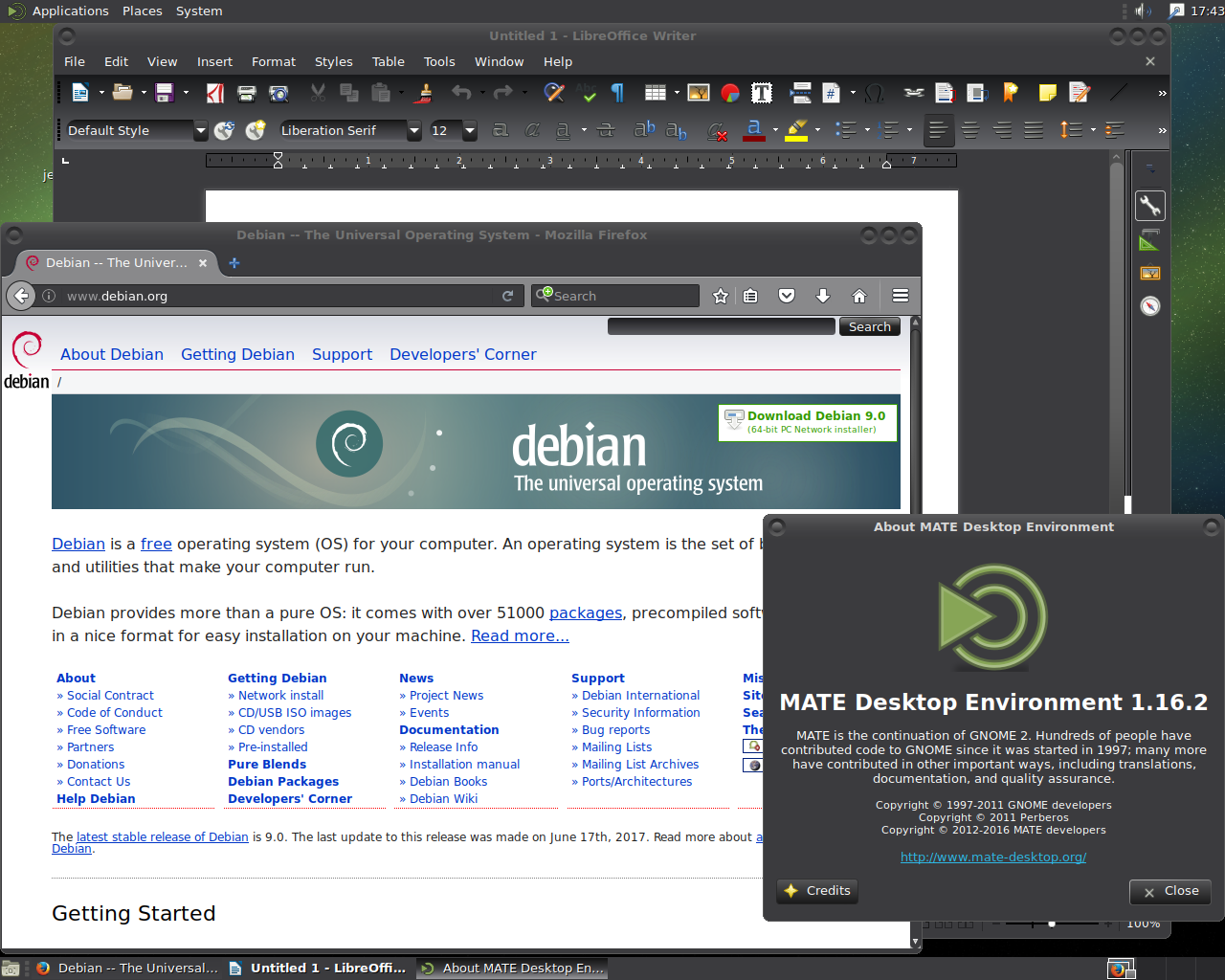Debian desktop screenshot: 9 apps