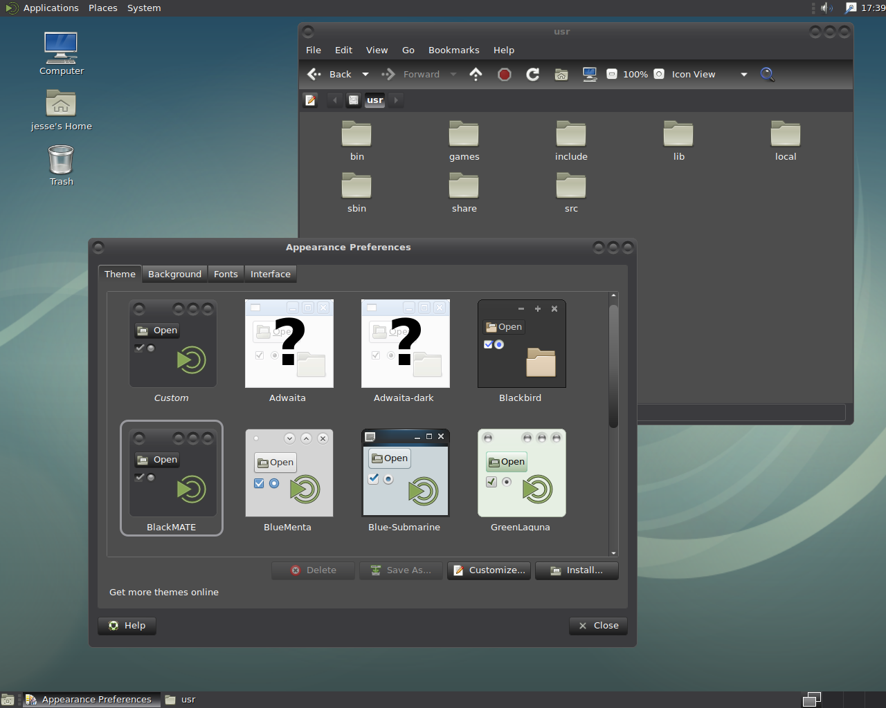 Debian desktop screenshot: 9 dark