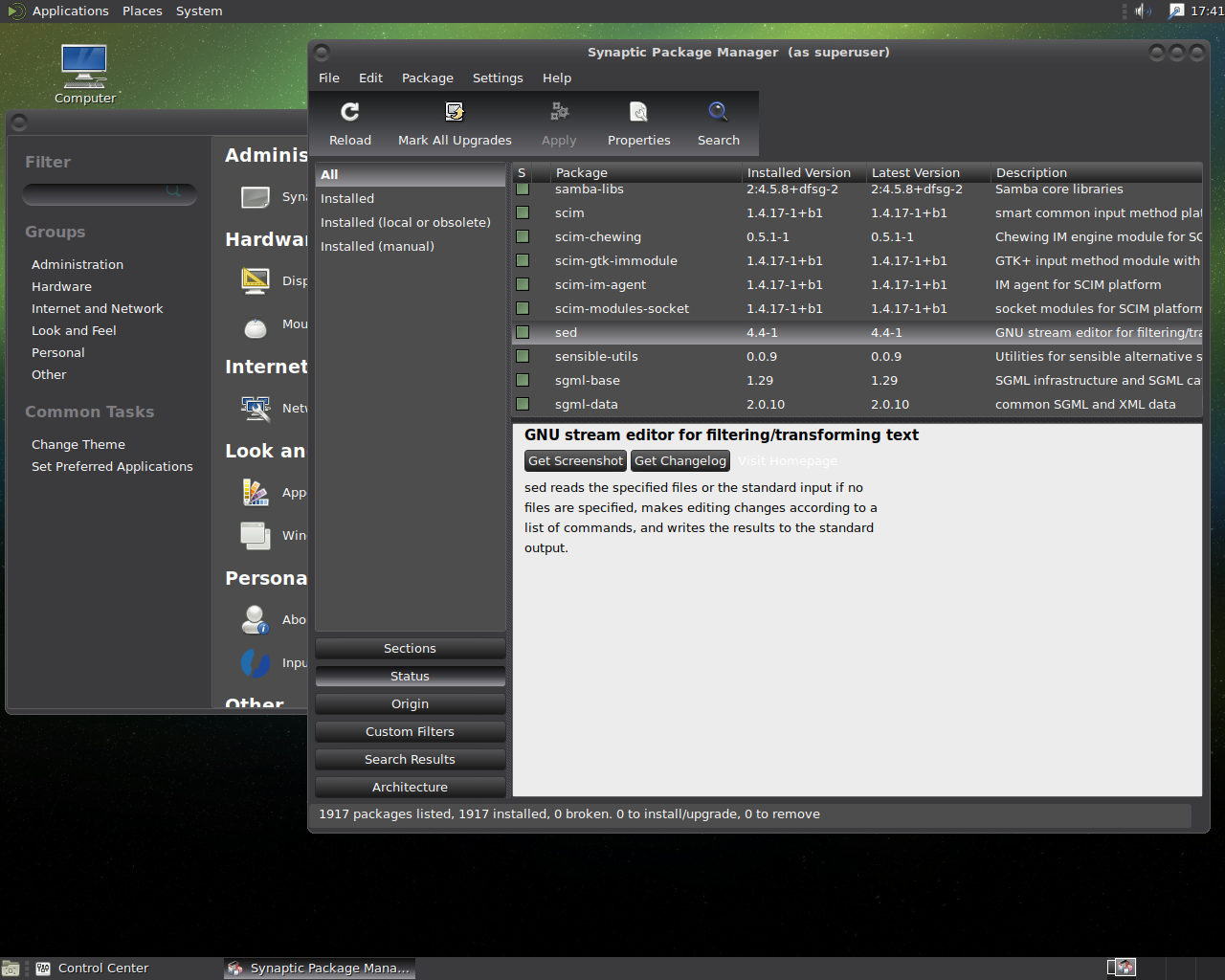 Debian desktop screenshot: 9 software