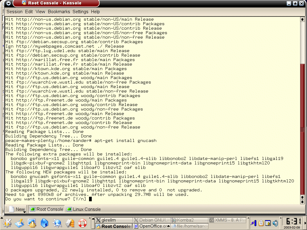 Debian desktop screenshot: aptget large