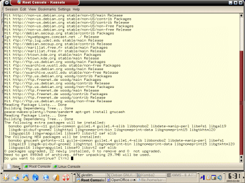 Debian desktop screenshot: aptget small