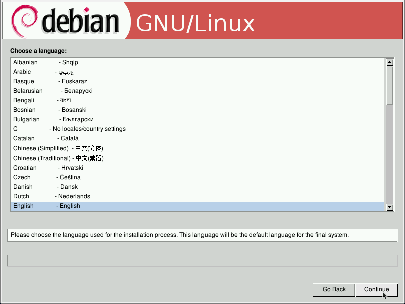 Debian desktop screenshot: graphical installer
