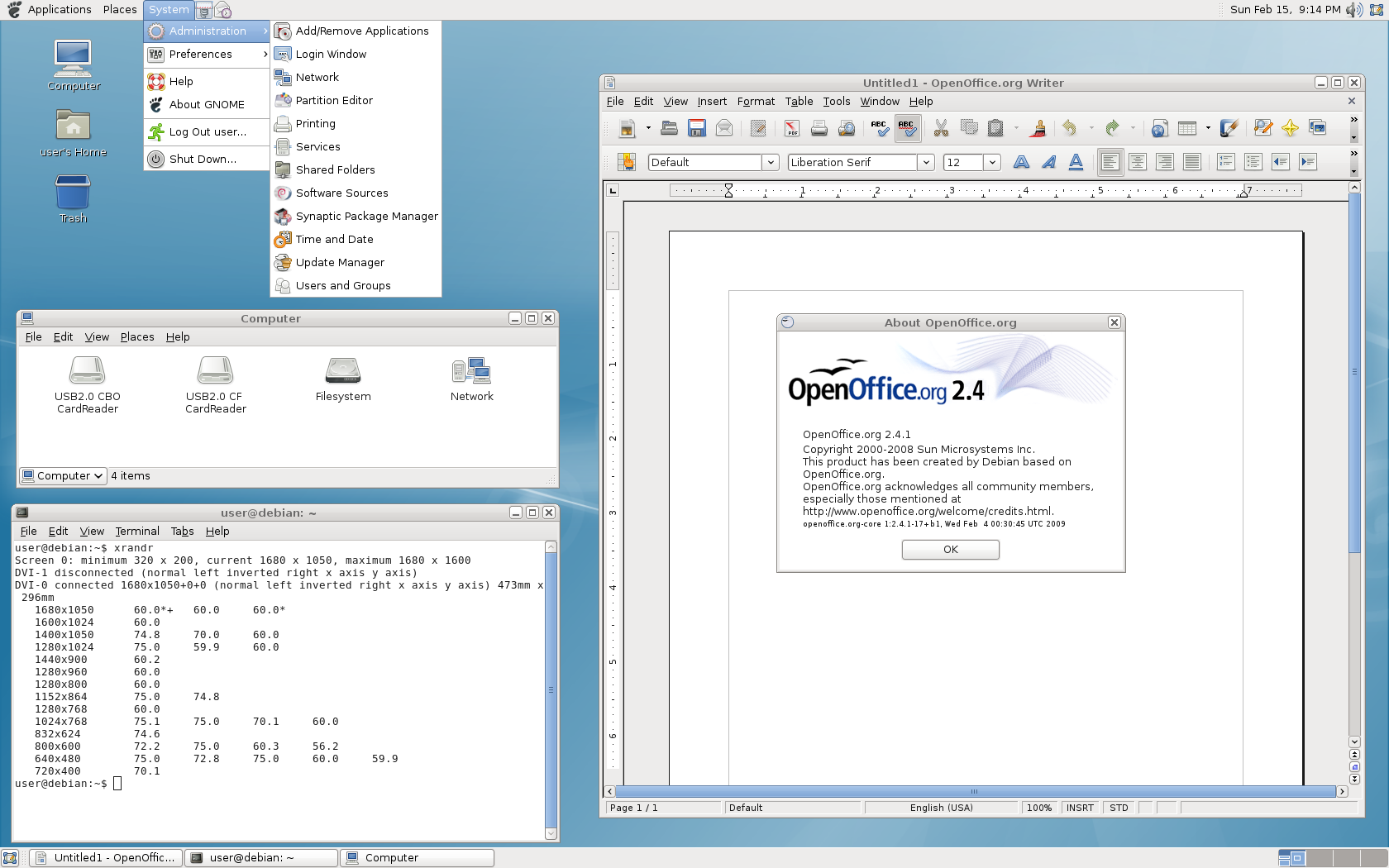 Debian desktop screenshot: lenny gnome desktop
