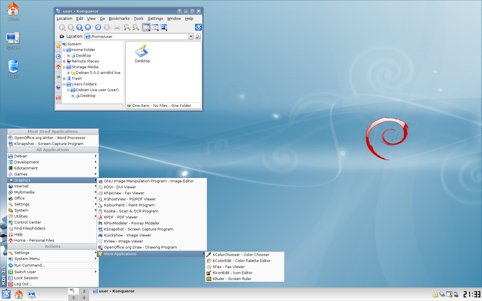 Debian desktop screenshot: lenny kde desktop