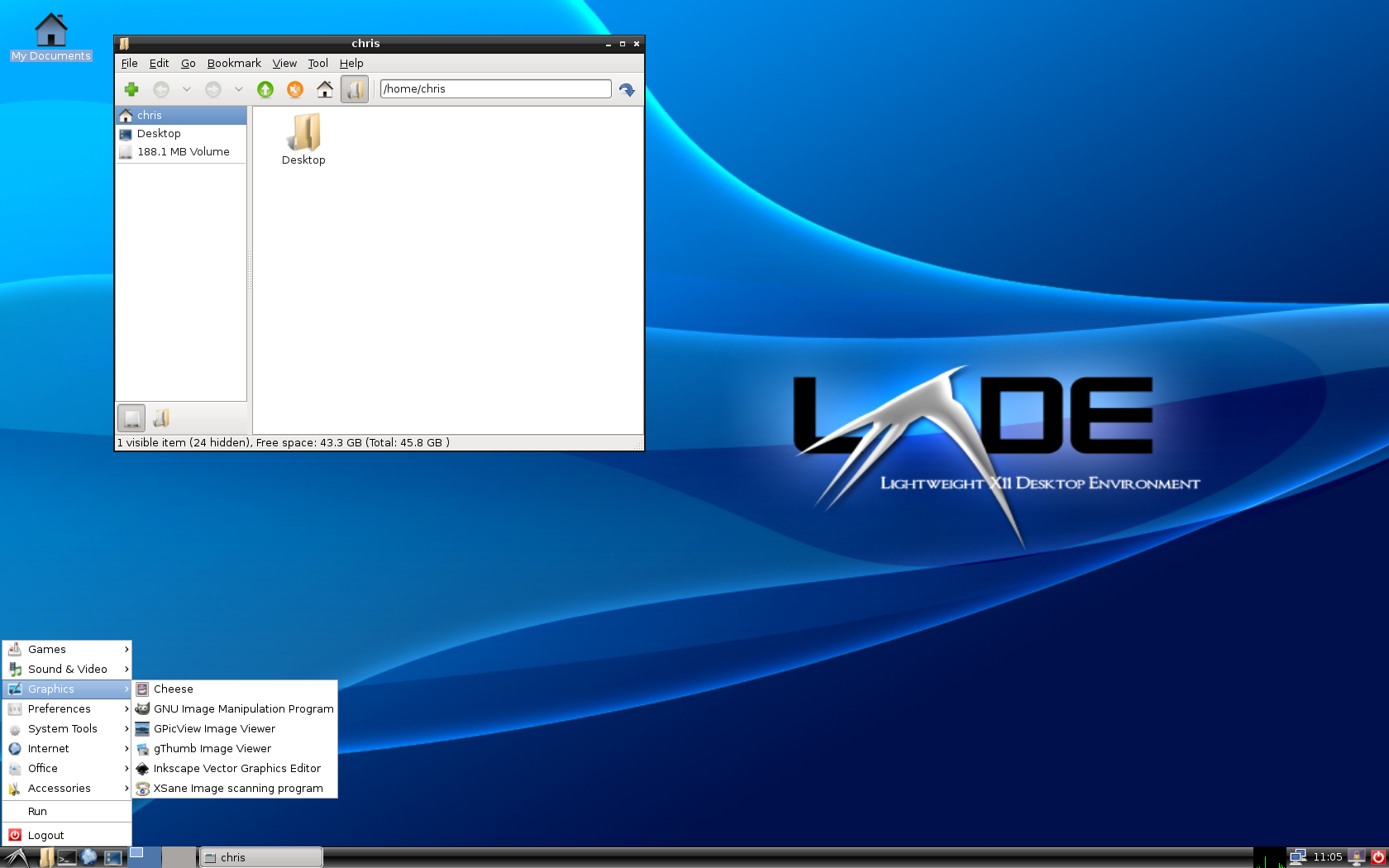 Debian desktop screenshot: lenny lxde desktop