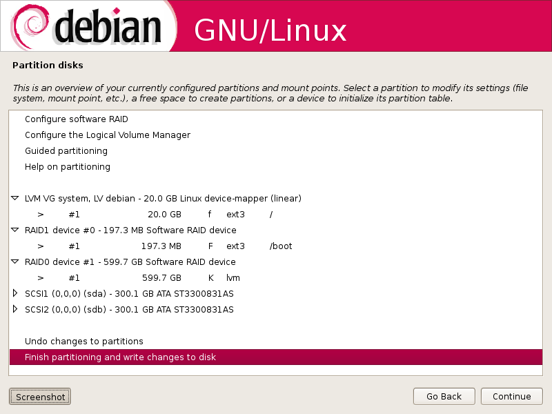 Debian desktop screenshot: lenny partitioner