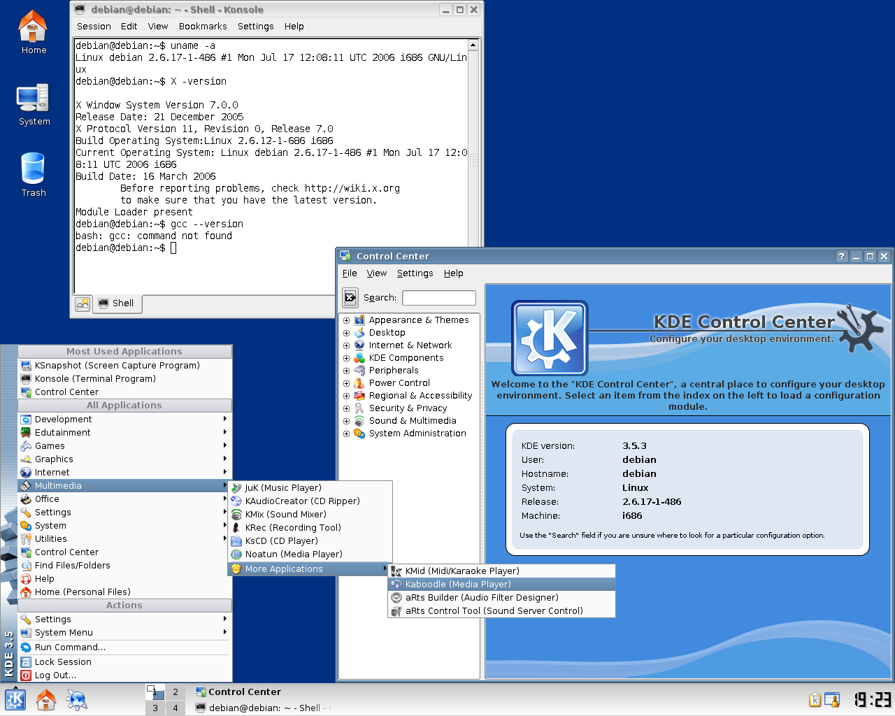 Debian desktop screenshot: sid livecd