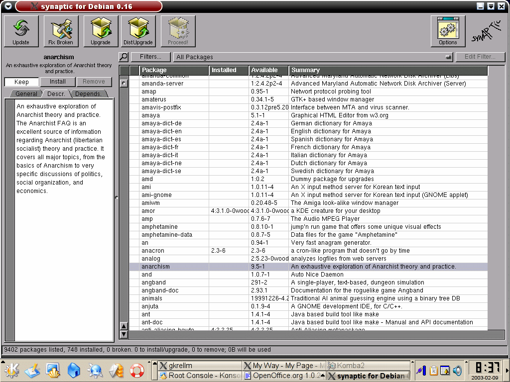 Debian desktop screenshot: synaptic large