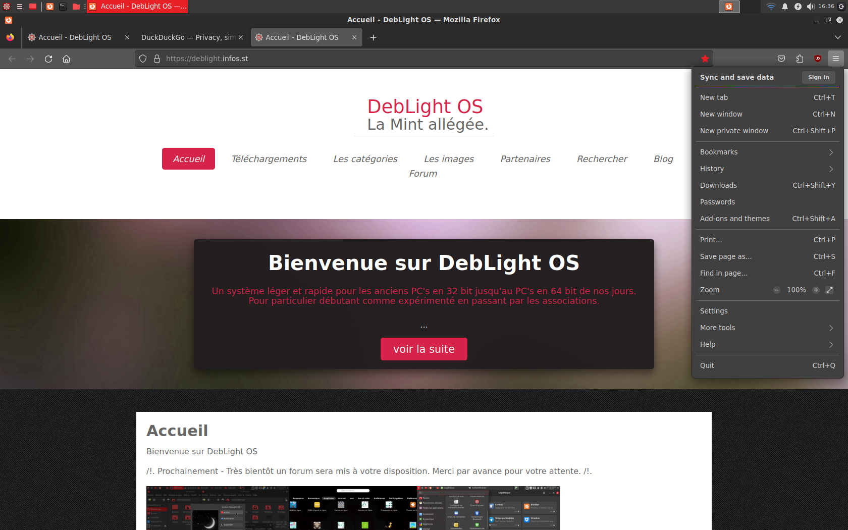 DebLight desktop screenshot: 1 firefox