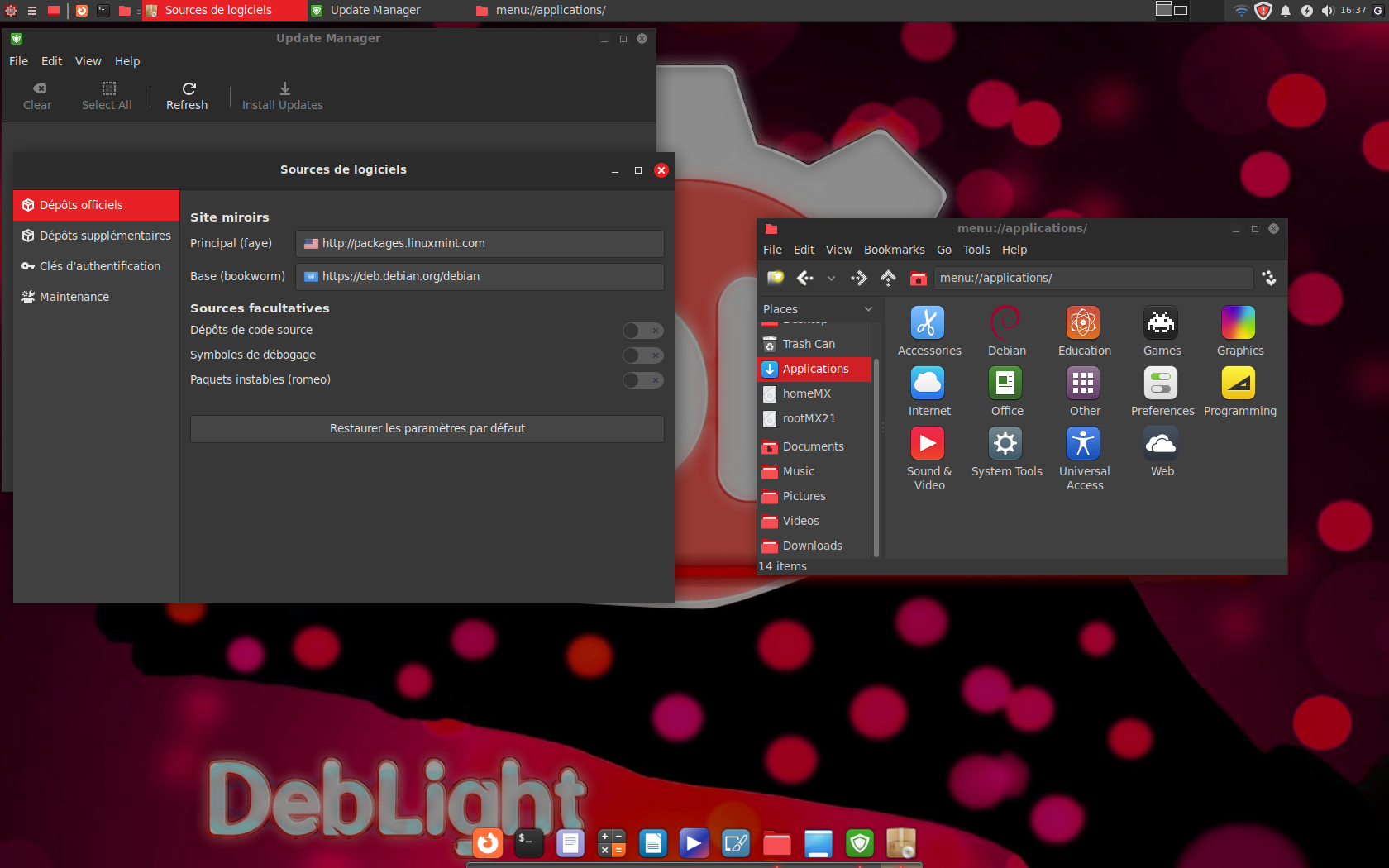 DebLight desktop screenshot: 1 french english