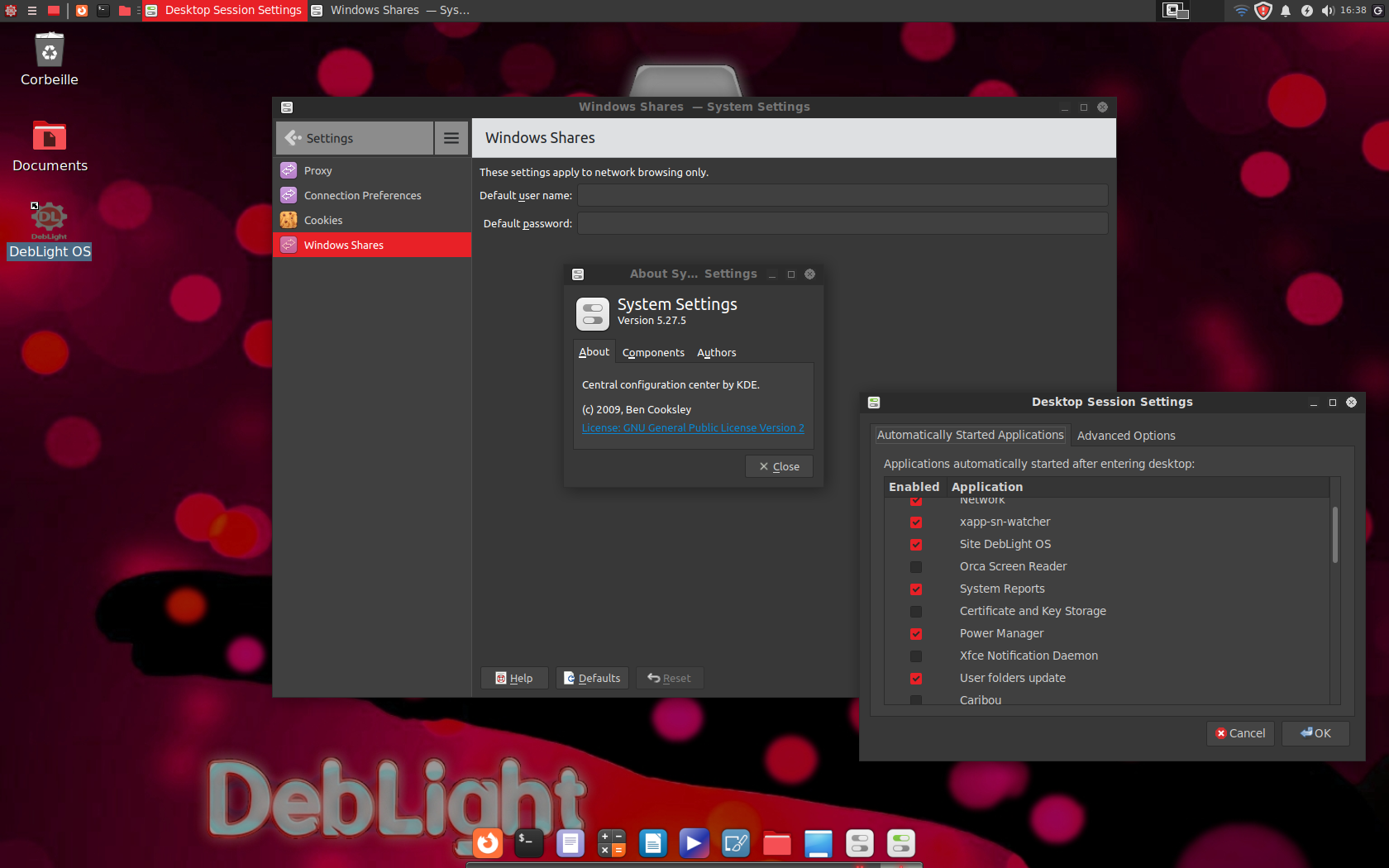DebLight desktop screenshot: 1 settings