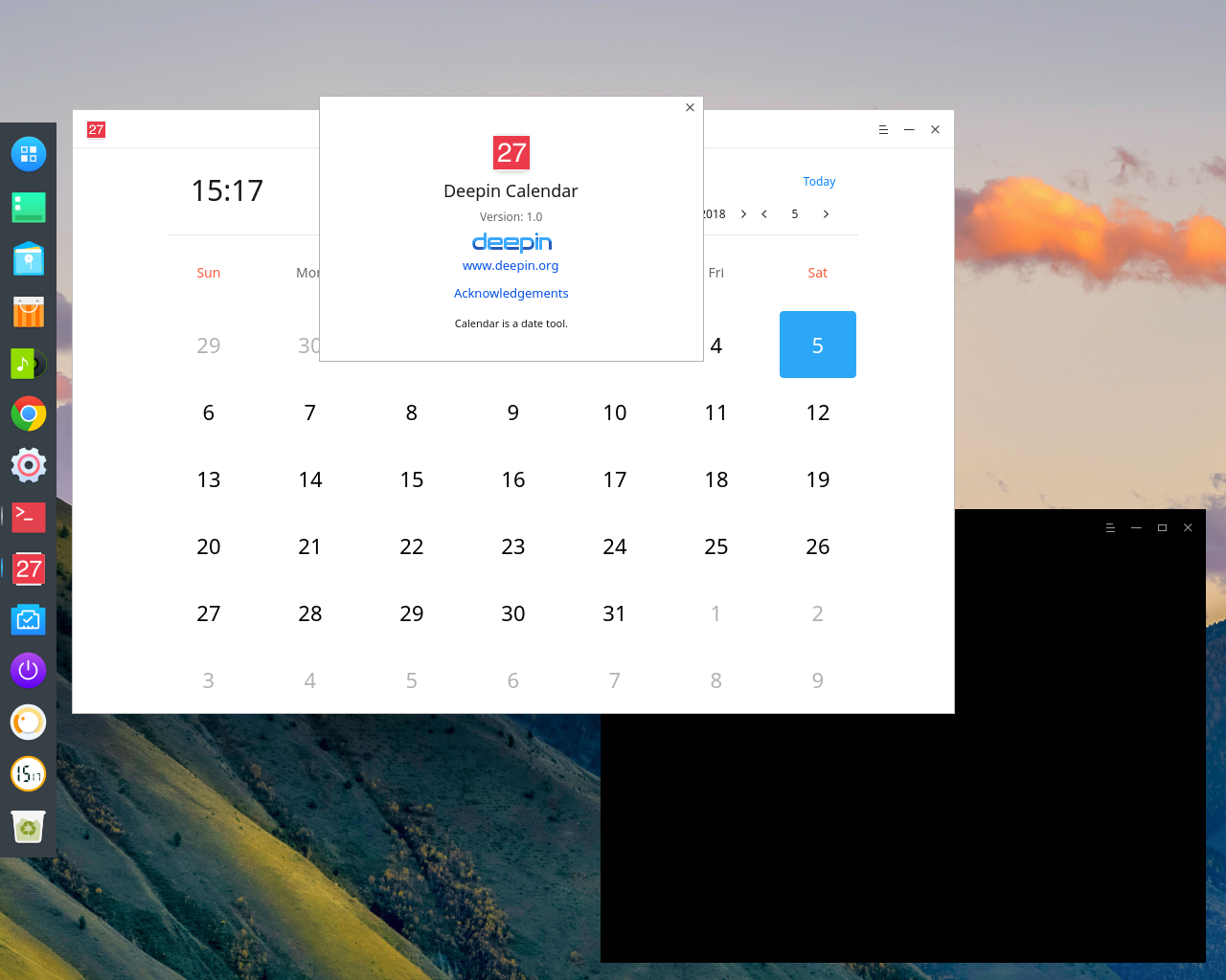 deepin desktop screenshot: 15.5 calendar