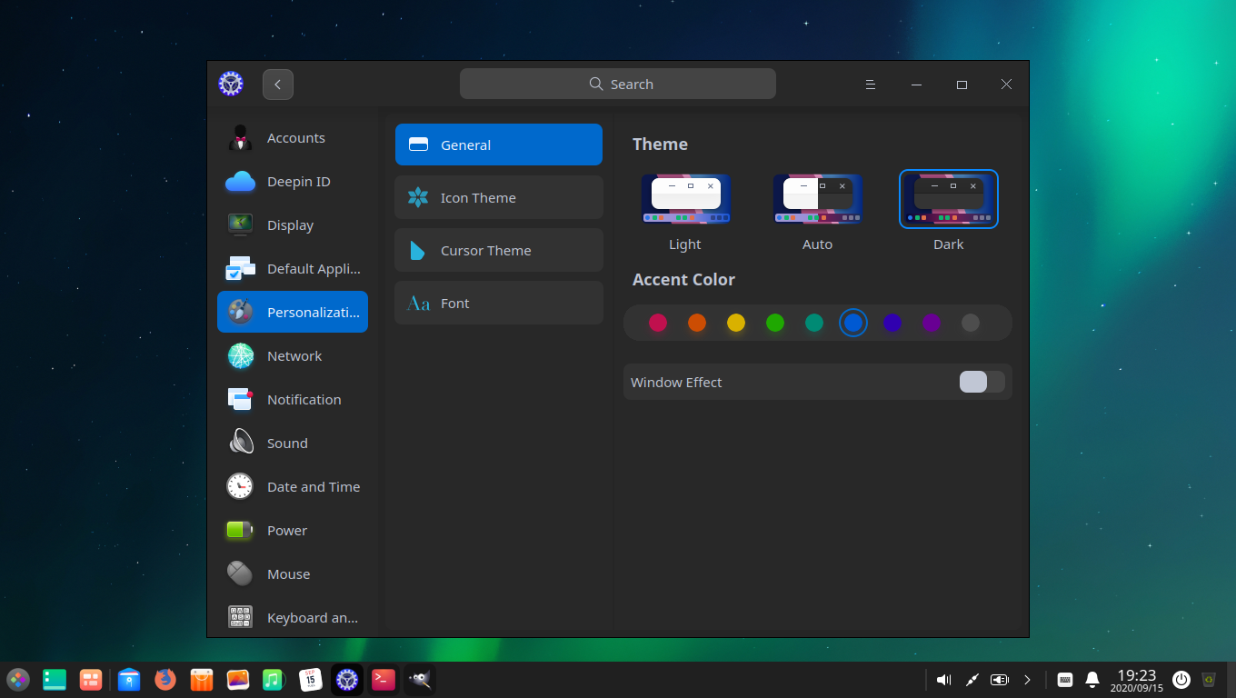 deepin desktop screenshot: 20 settings