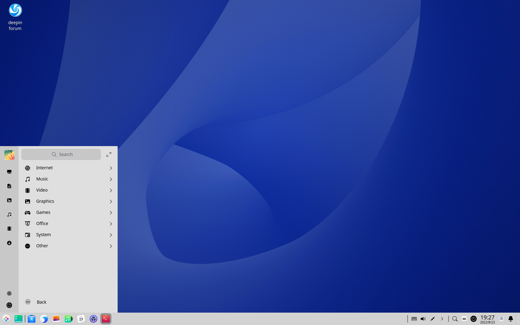 deepin desktop screenshot: 23 menu