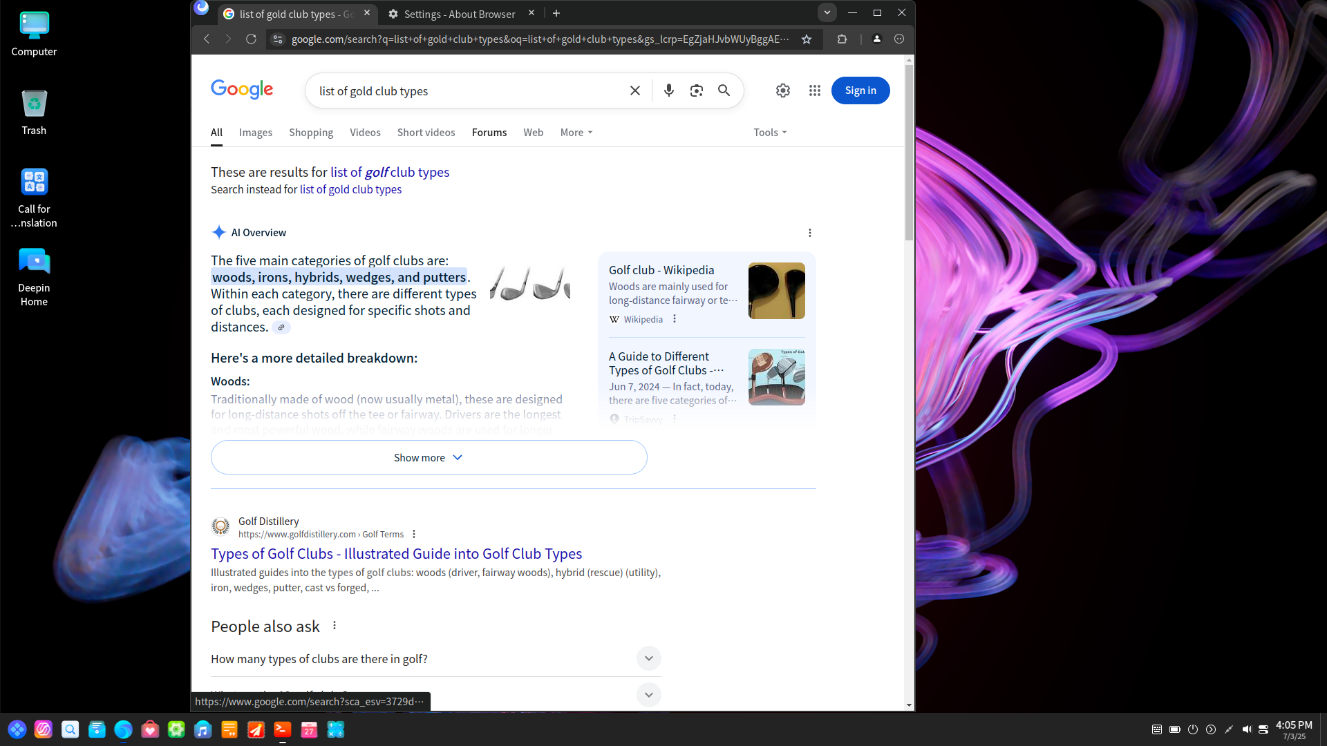 deepin desktop screenshot: 25 browser