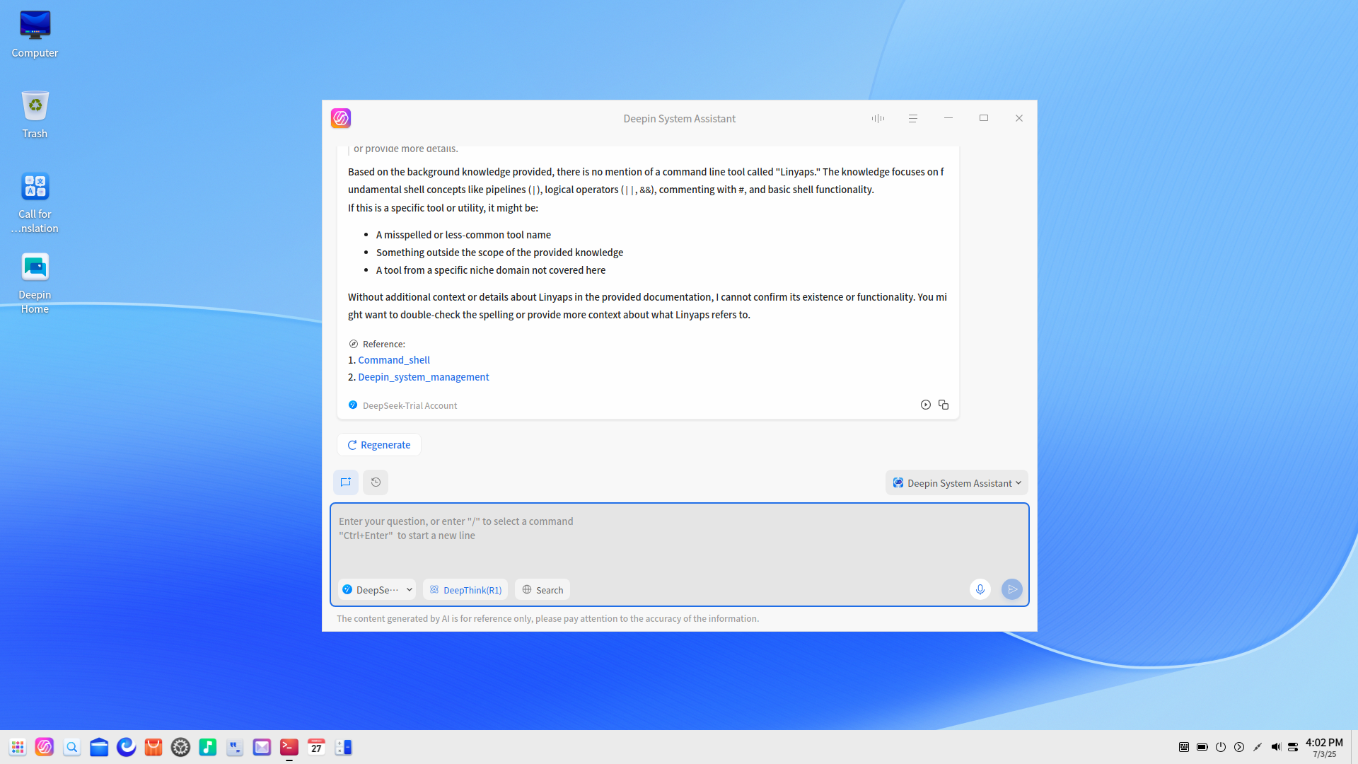 deepin desktop screenshot: 25 uosai