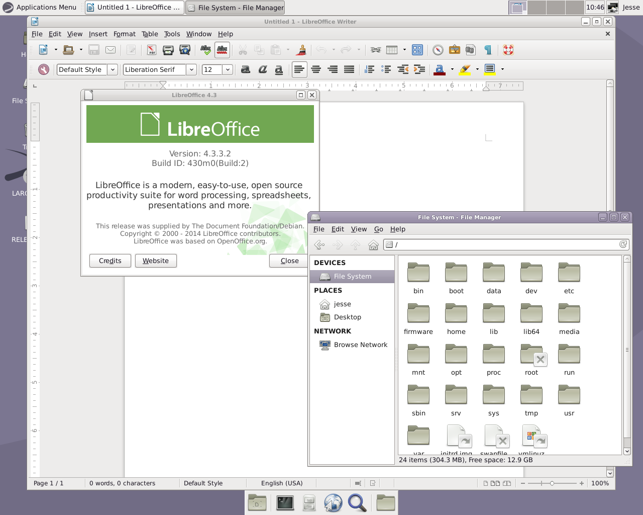 Devuan desktop screenshot: 1.0.0 apps