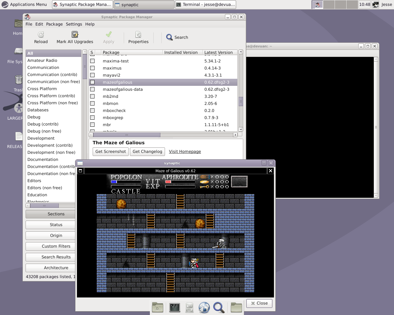 Devuan desktop screenshot: 1.0.0 packages