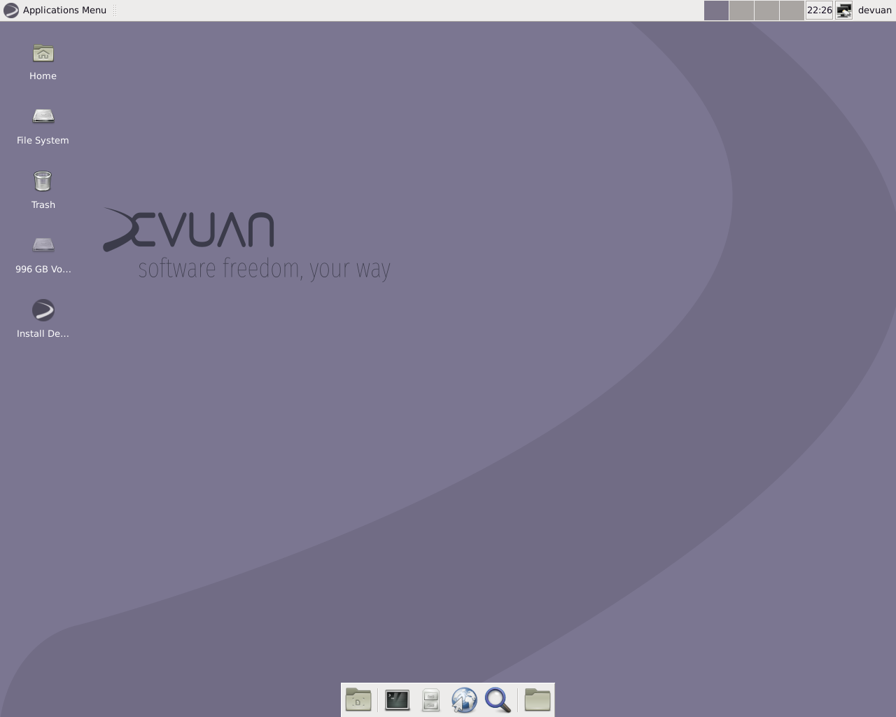 Devuan desktop screenshot: 1.0.0 rc