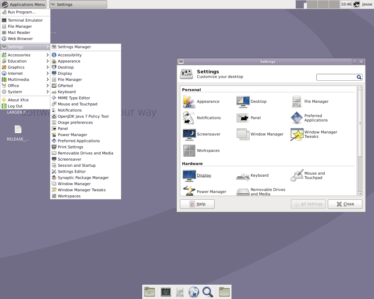 Devuan desktop screenshot: 1.0.0 settings