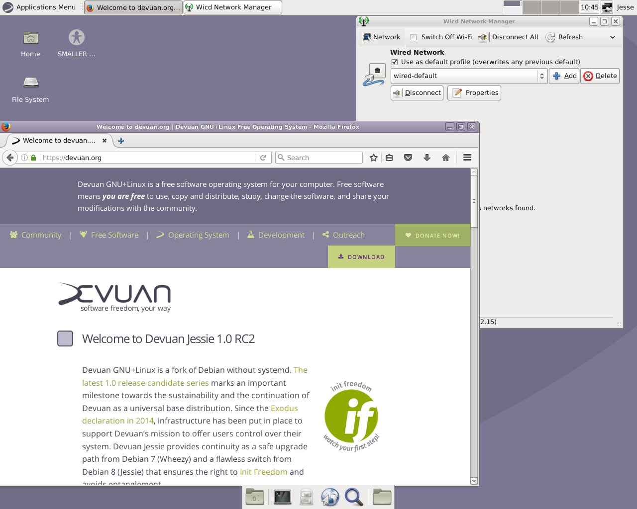 Devuan desktop screenshot: 1.0.0 web