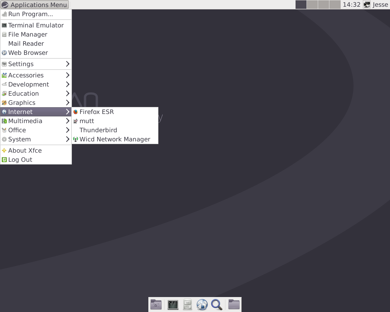 Devuan desktop screenshot: 2.0.0 menu