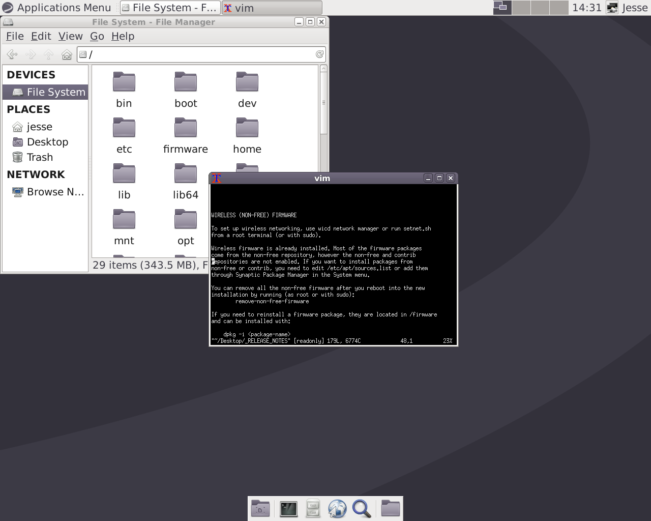 Devuan desktop screenshot: 2.0.0 notes