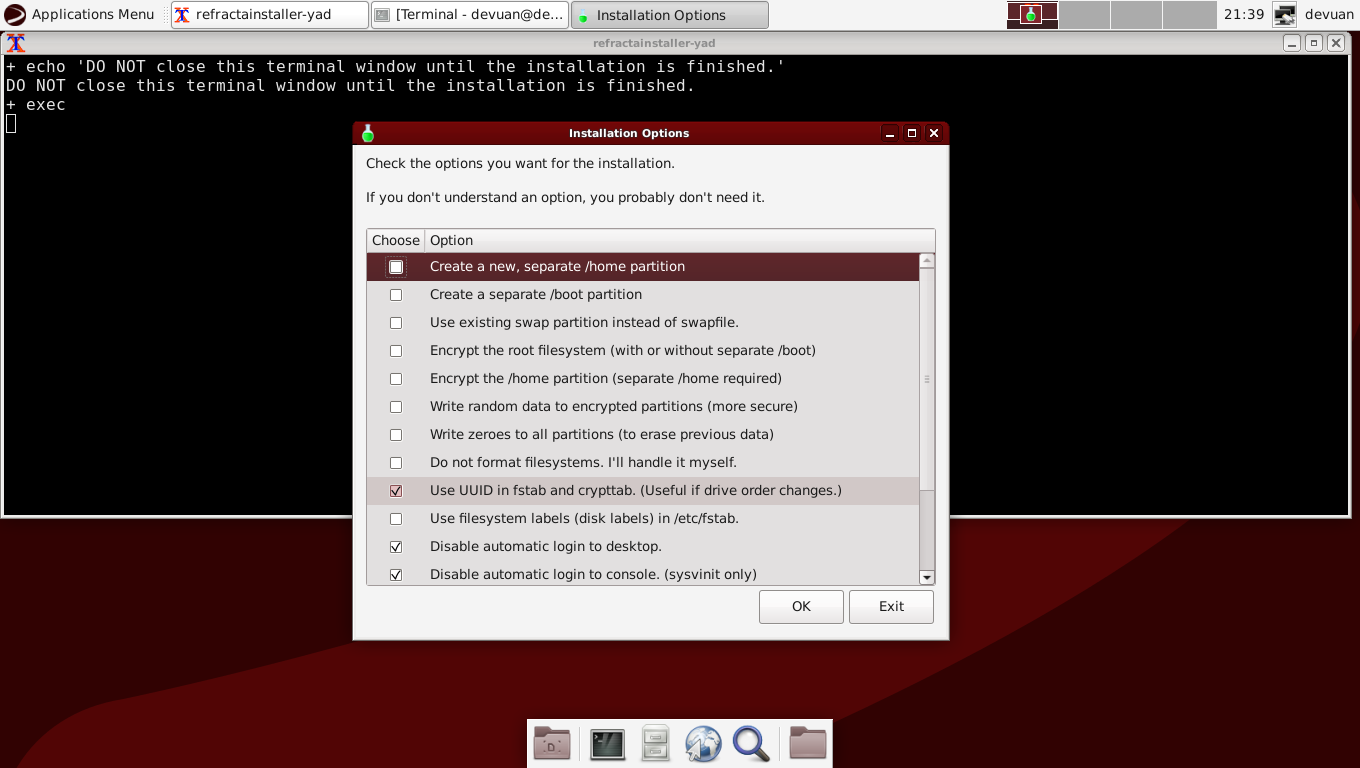 Devuan desktop screenshot: 3.0.0 installer