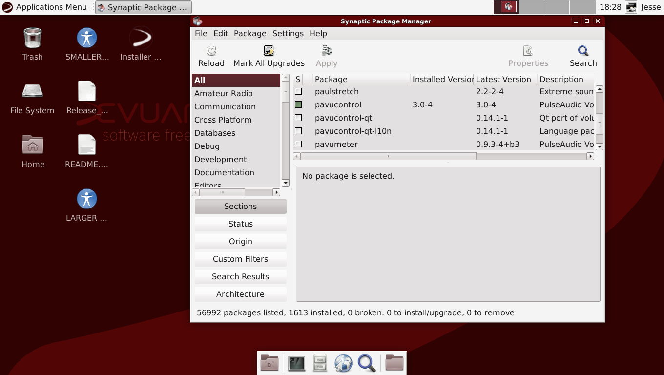 Devuan desktop screenshot: 3.0.0 synaptic