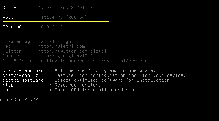 DietPi desktop screenshot: 6.1 login