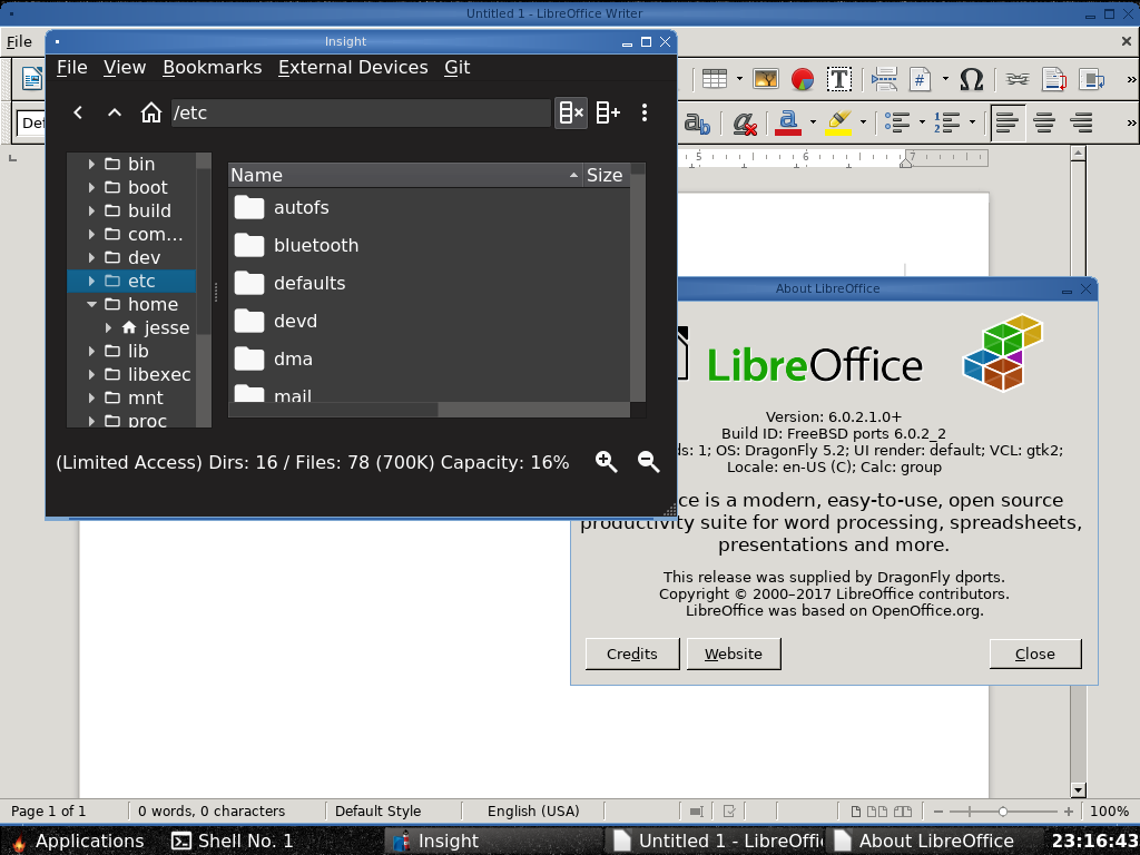 DragonFly desktop screenshot: 5.2.0 libreoffice