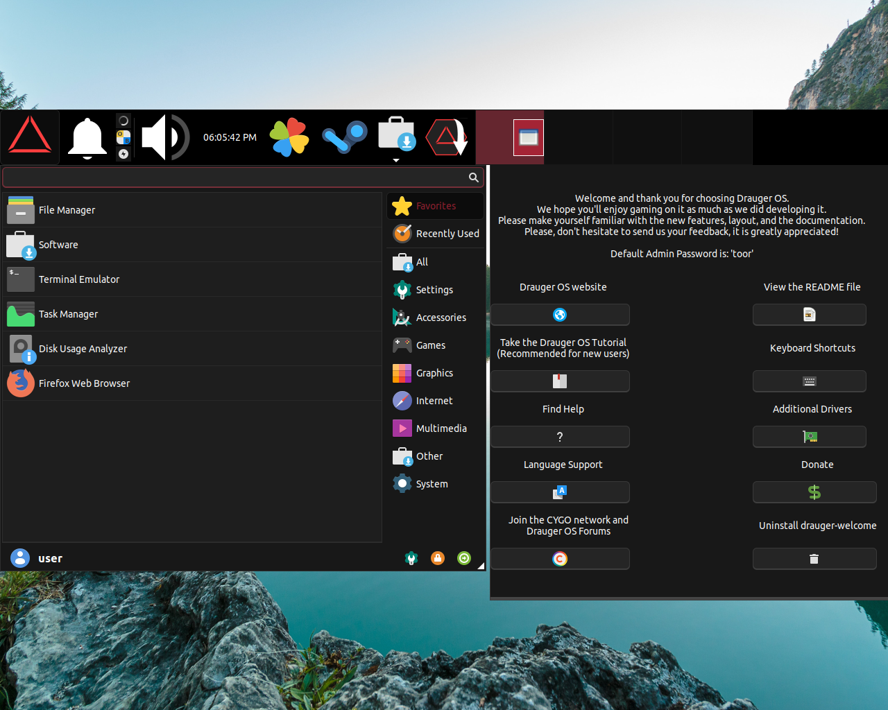 Drauger desktop screenshot: 7.4.1 welcome