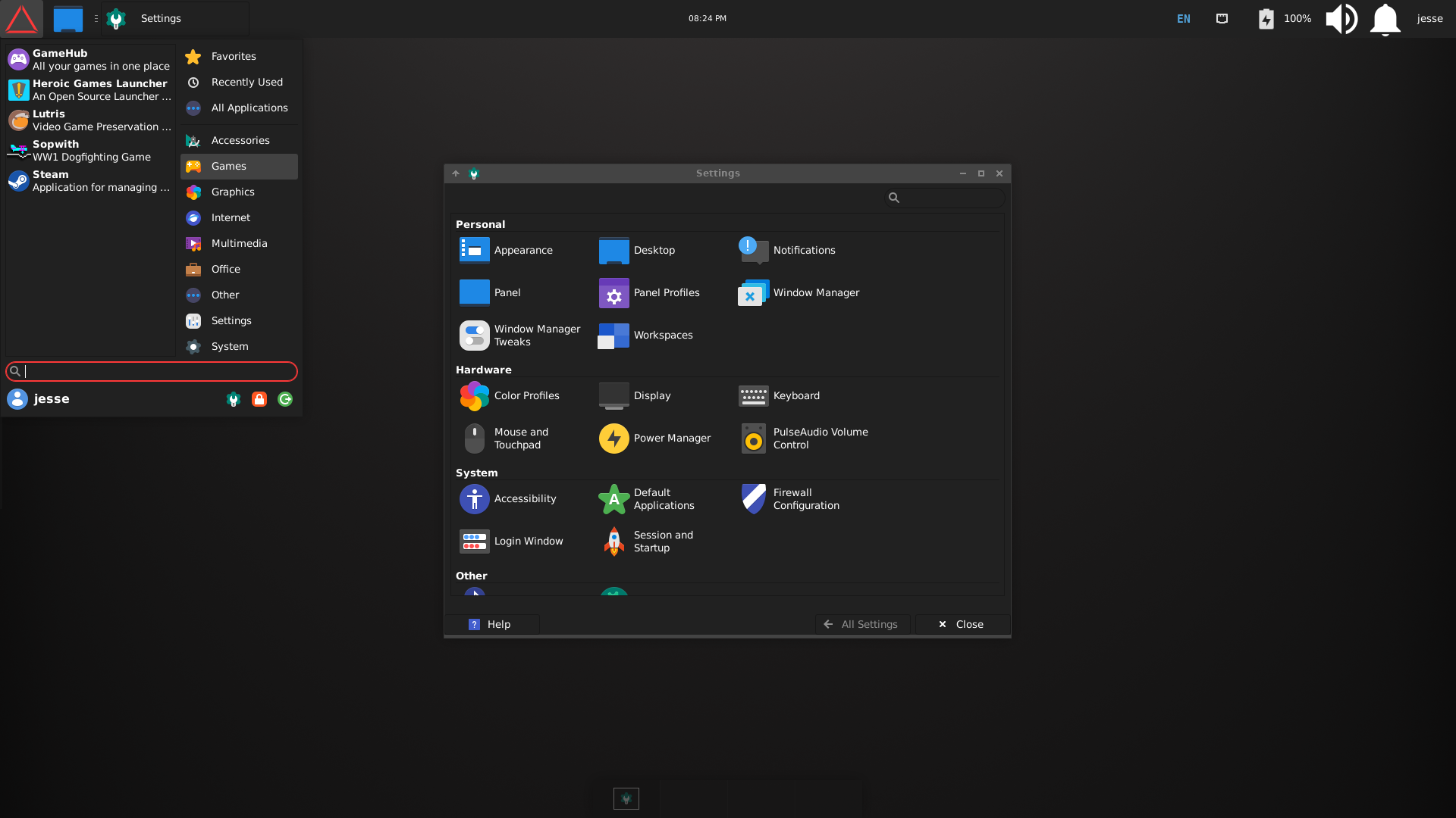 Drauger desktop screenshot: 7.6 settings