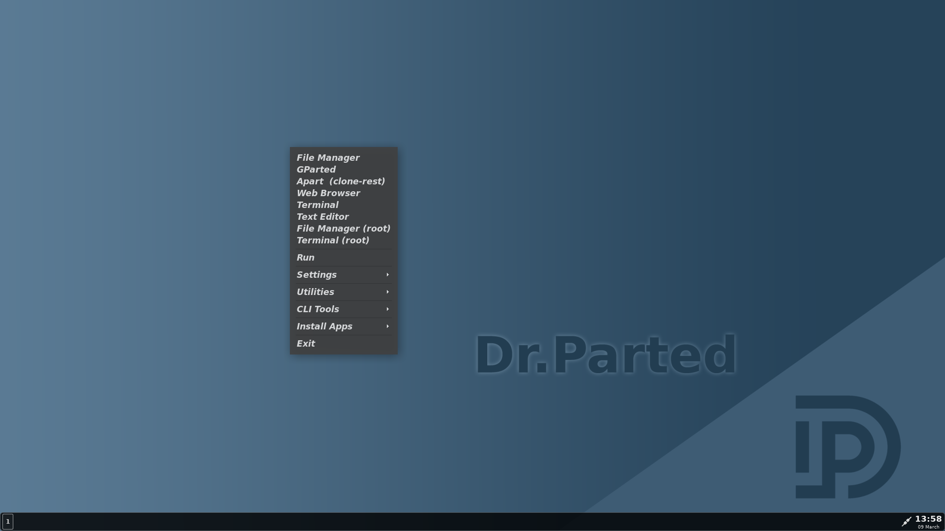 Dr.Parted desktop screenshot: 24.03 menu