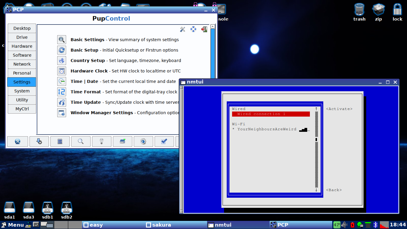EasyOS desktop screenshot: 1.0 settings
