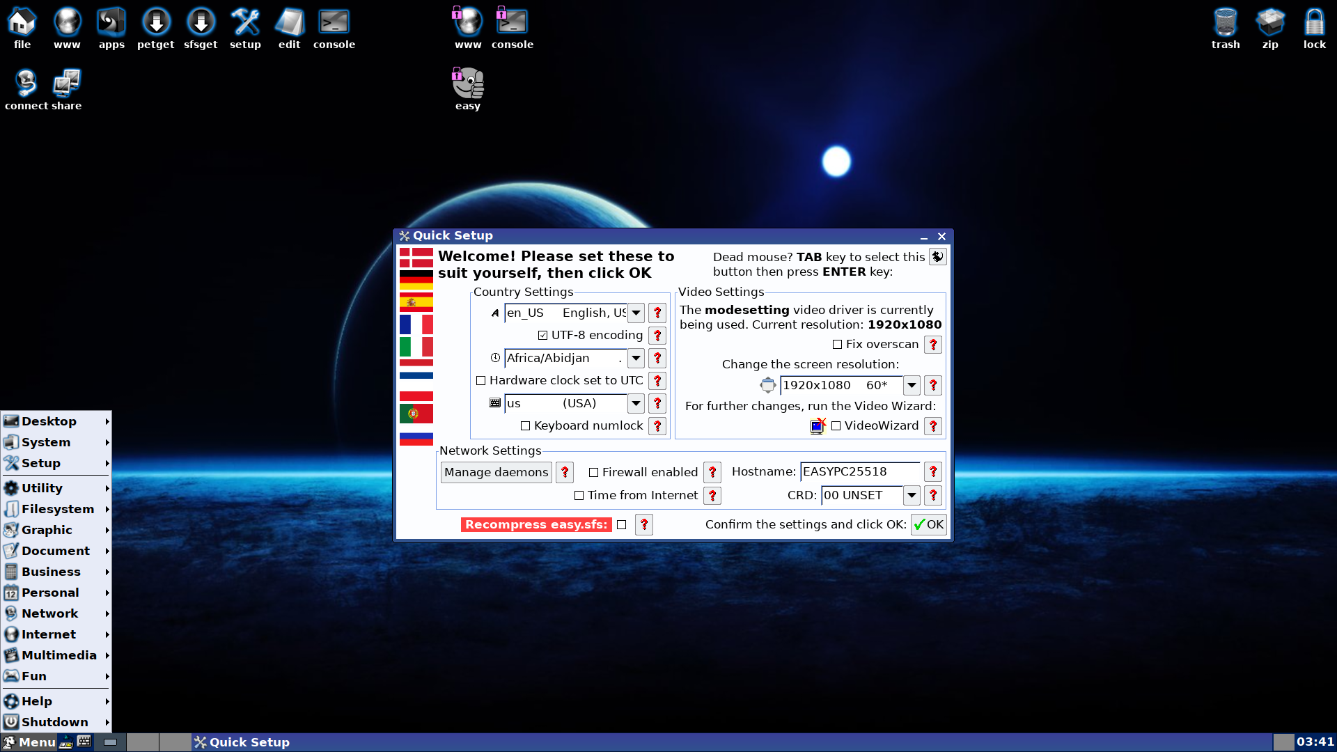 EasyOS desktop screenshot: 1.0.92