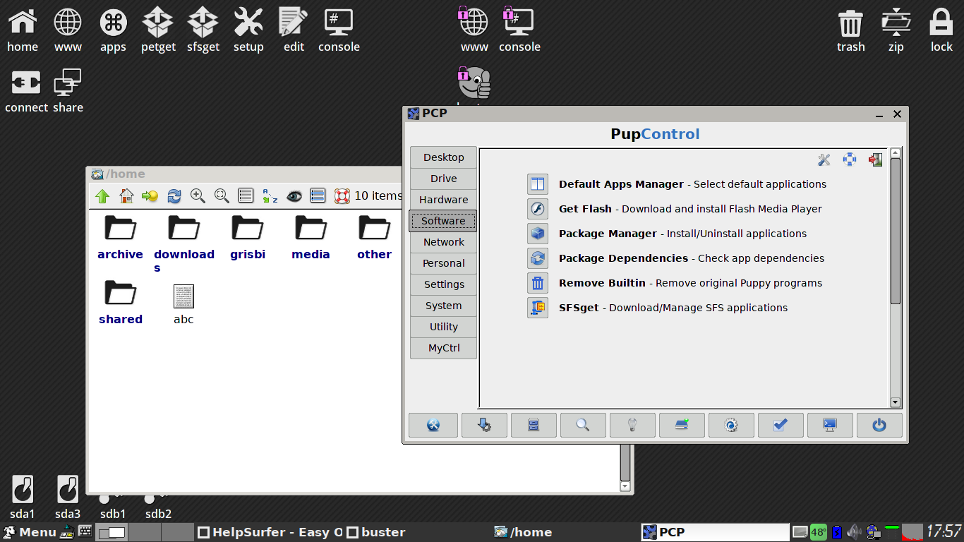 EasyOS desktop screenshot: 2.2 control