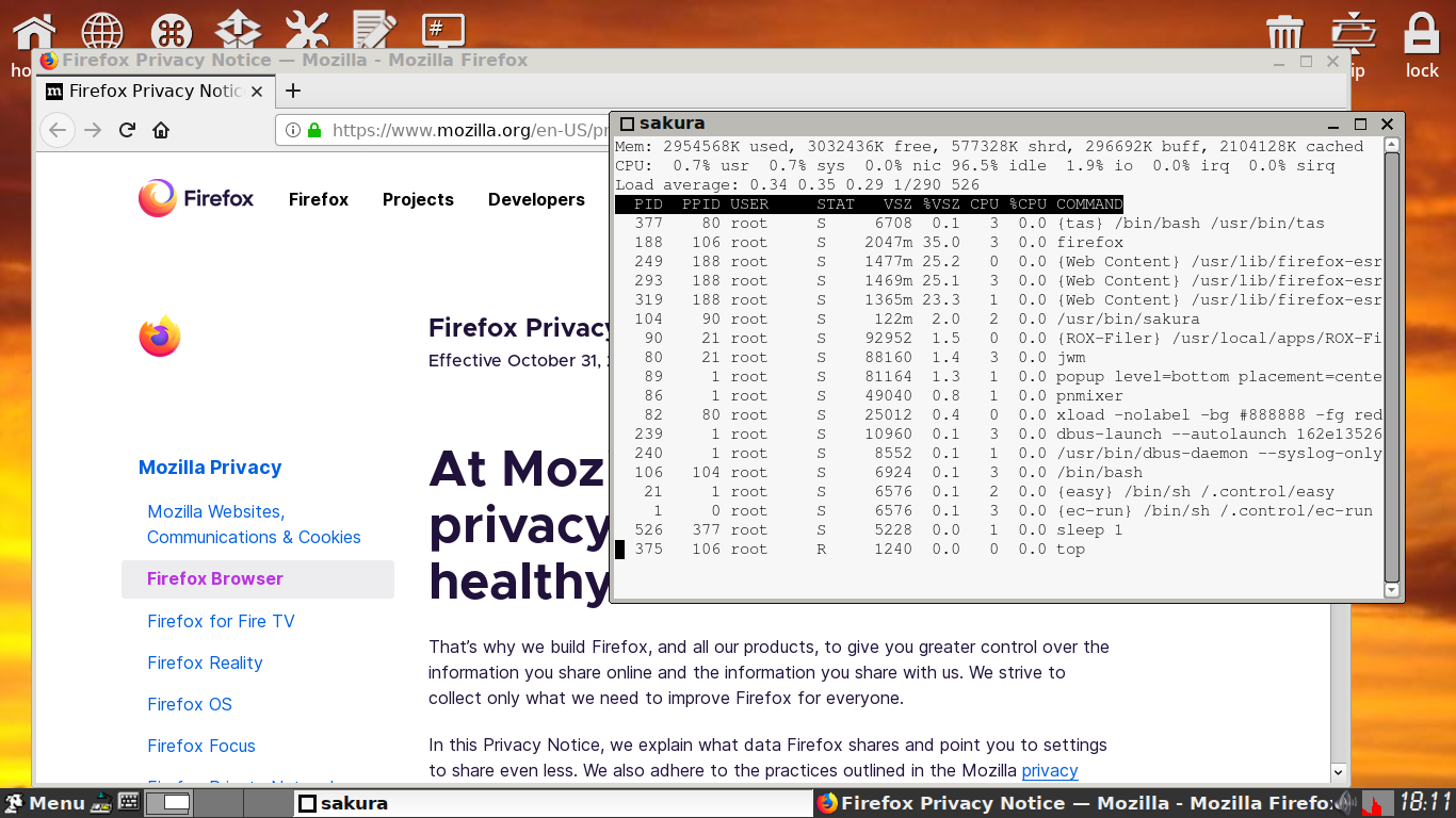 EasyOS desktop screenshot: 2.2 firefox