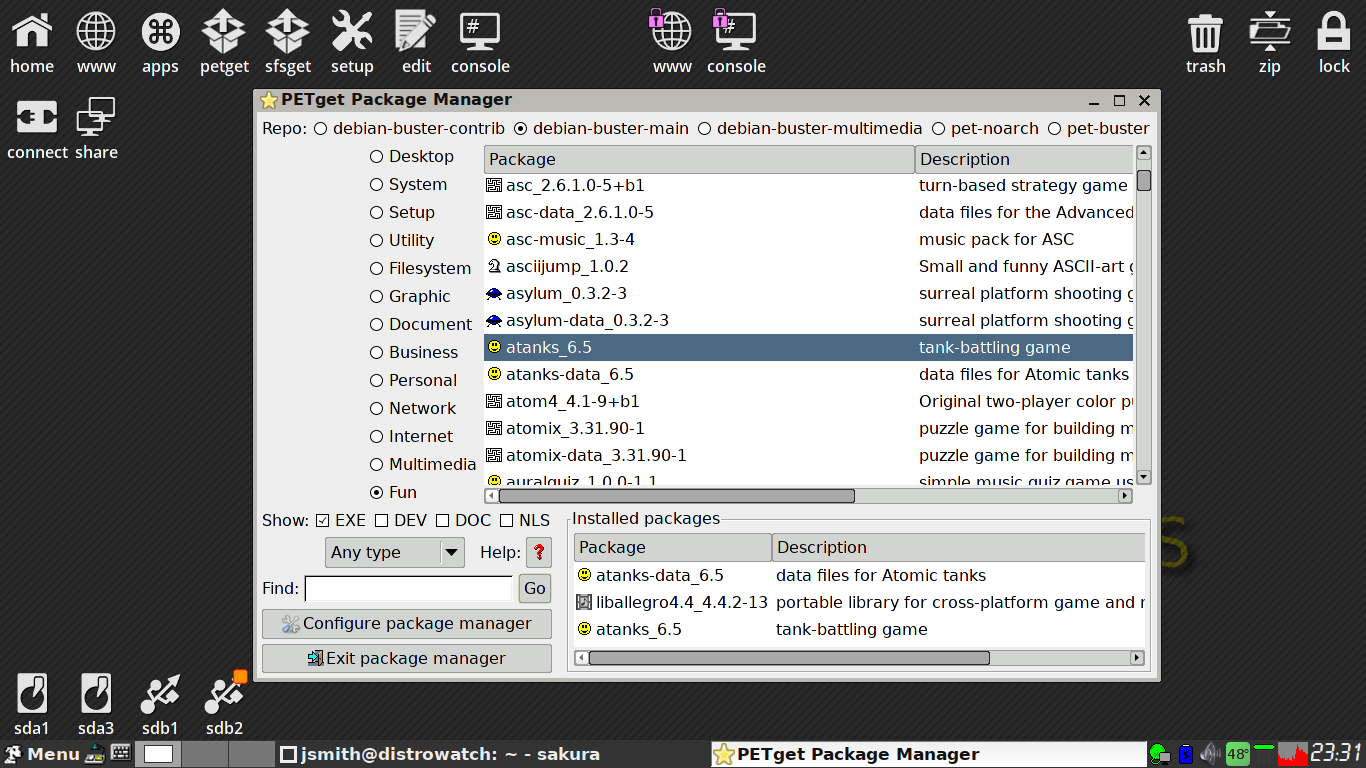 EasyOS desktop screenshot: 2.2 petget