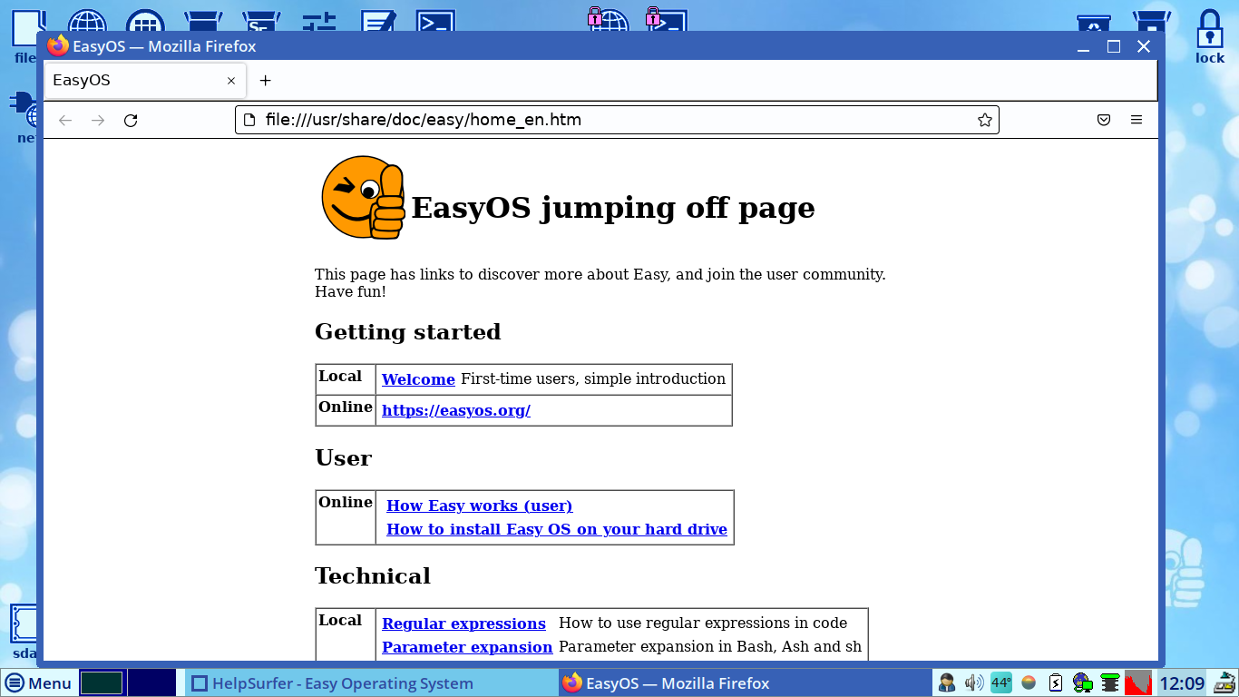 EasyOS desktop screenshot: 4.2 documentation1