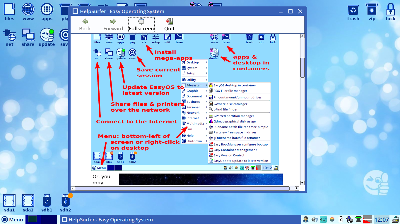 EasyOS desktop screenshot: 4.2 documentation2