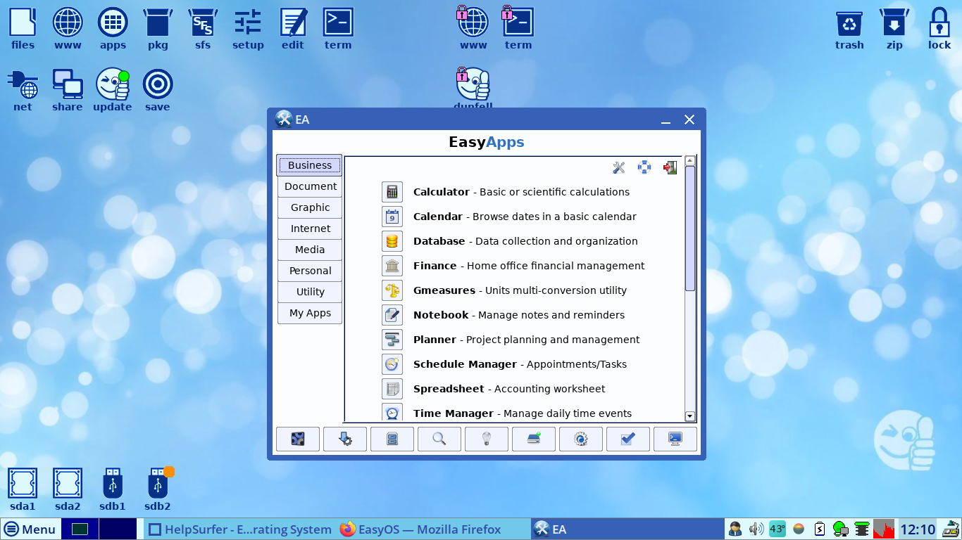 EasyOS desktop screenshot: 4.2 easyapps
