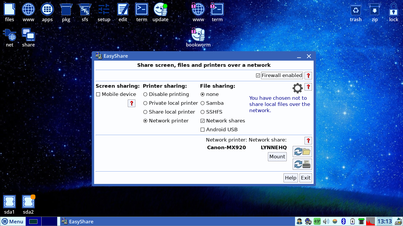 EasyOS desktop screenshot: 4.2 printer