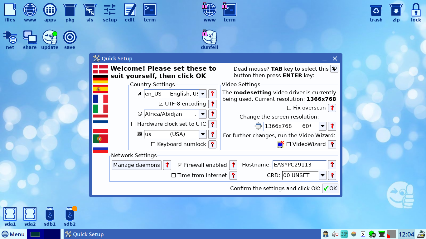EasyOS desktop screenshot: 4.2 startscreen