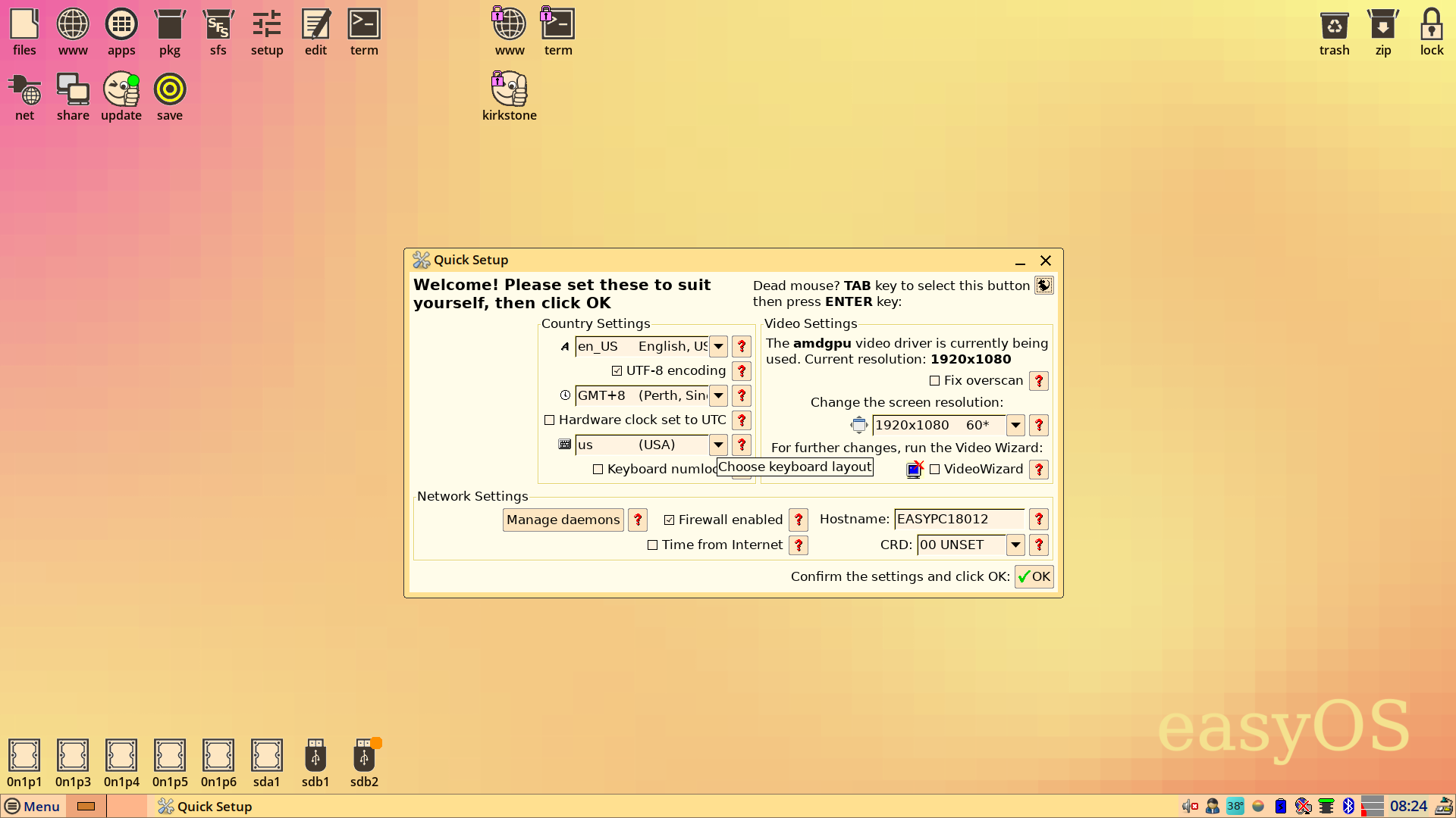 EasyOS desktop screenshot: 5.0