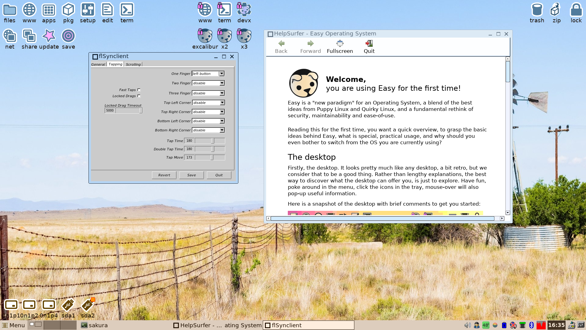 EasyOS desktop screenshot: 7.0 welcome