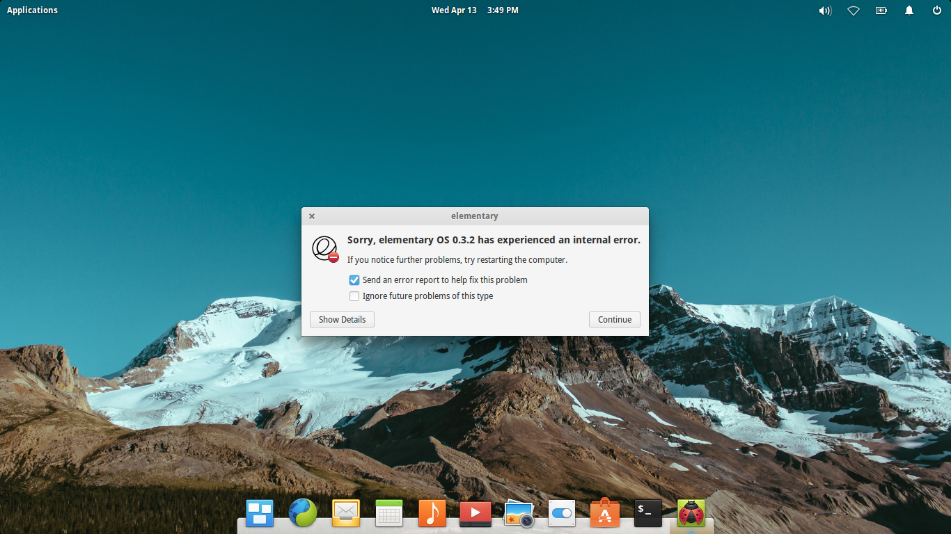 elementary desktop screenshot: 0.3.2 crash