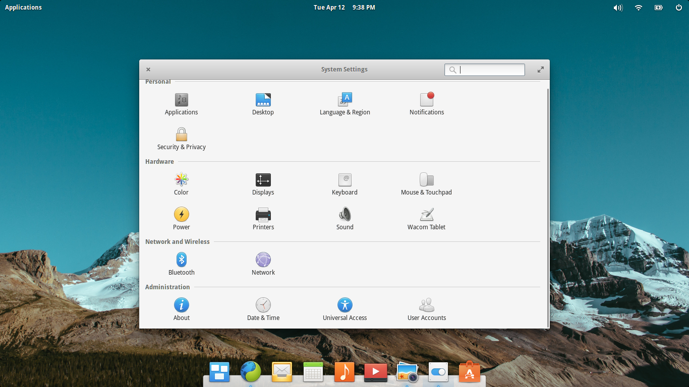 elementary desktop screenshot: 0.3.2 settings